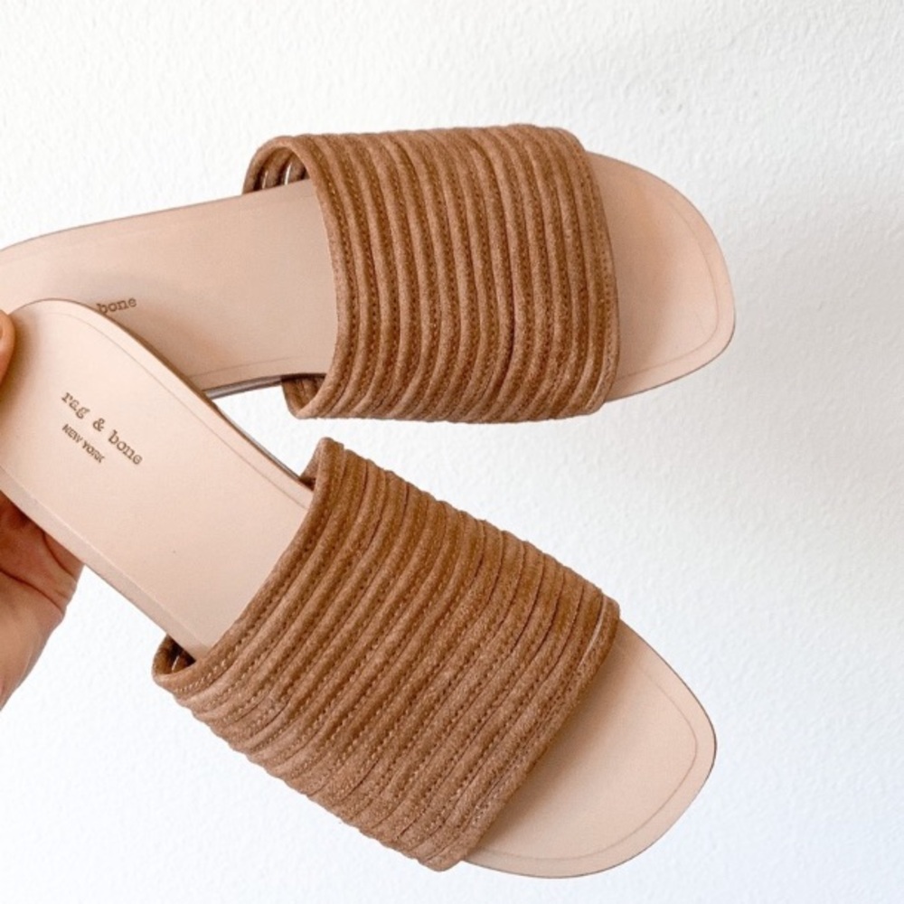 rag & bone Cameron Suede Tan Slide Sandals - 38.5
